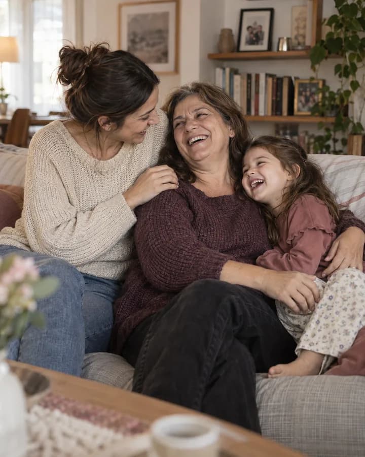 Madre, hija y nieta compartiendo un abrazo